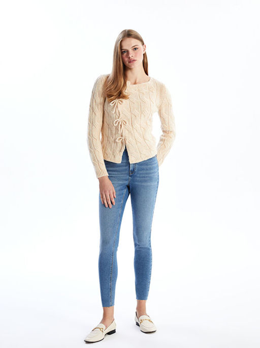 Bisiklet Yaka Kendinden Desenli Kad?n Triko Kazak