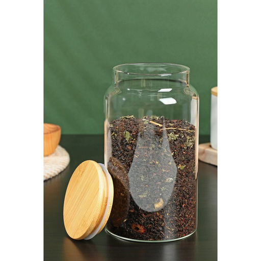 Банка для сыпучих «Эко», 1 л, 10×18 см, с бамбуковой крышкой, стекло