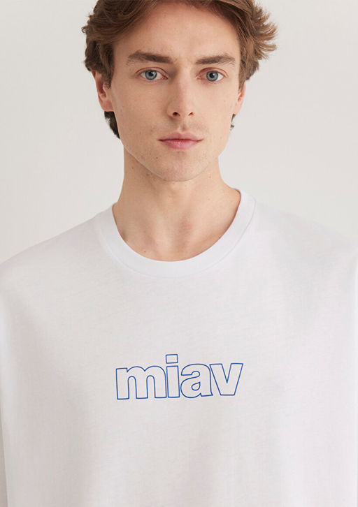 Miav Bask?l? Oversize Beyaz Ti??rt - Mavi фото 6