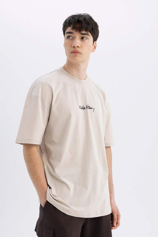 Футболка с короткими рукавами и круглым вырезом Keith Haring Comfort Fit - Defacto фото 5