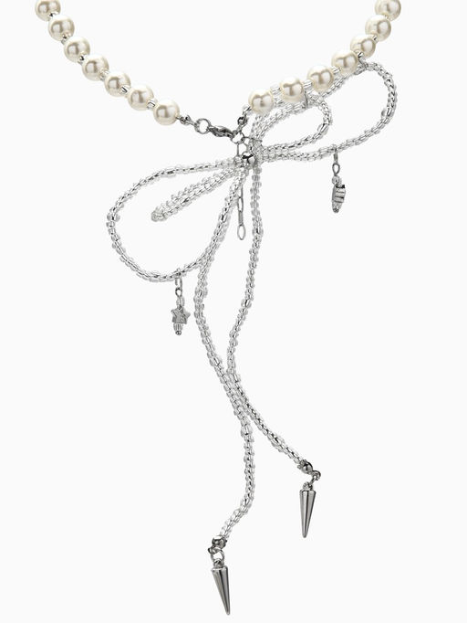 Бусы «Бантик» с жемчугом, белые в серебре, 37 см