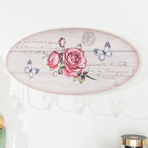 Крючки декоративные дерево "Веточка роз с бабочками" 5,5х39,5х22 см