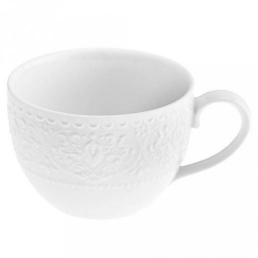 Русь Чашка фарфоровая 310мл, д9,8см h6,8см, глянцевая глазурь, белый, рельефный декор (Китай)