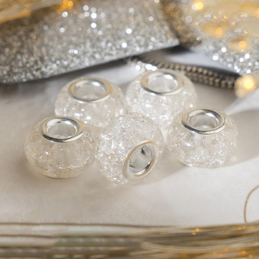 Цена за 10 шт. Шарм бусина «Сахарный кварц», белая в серебре