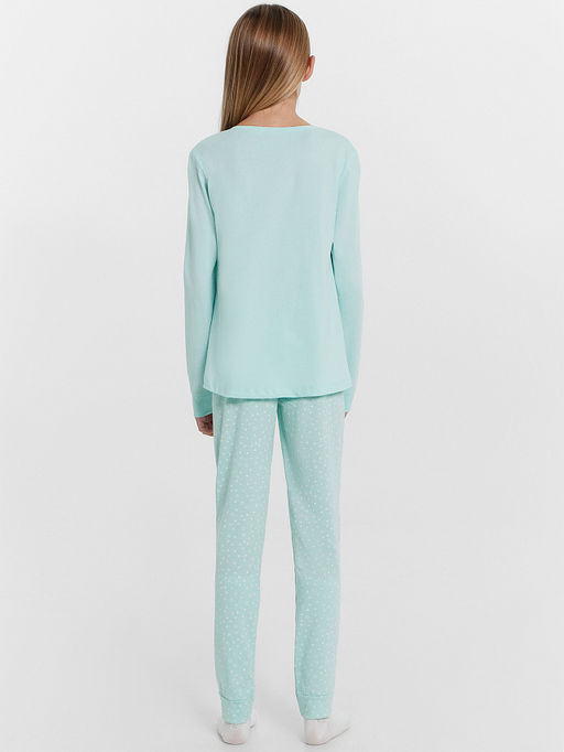 Комплект для девочек (джемпер, брюки) новогодний голубой с белыми снежинками - Mark formelle фото 2