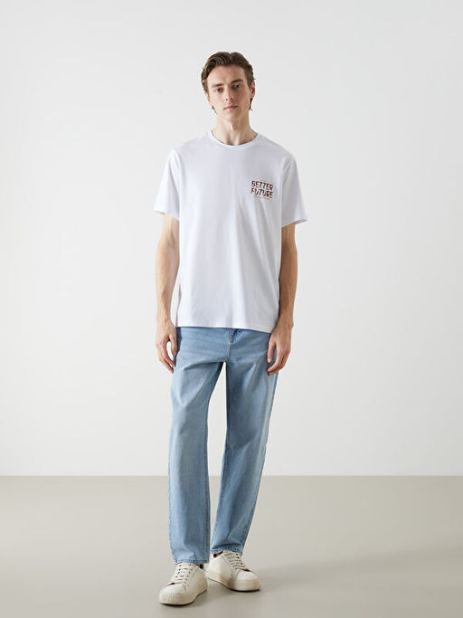 Bisiklet Yaka K?sa Kollu Bask?l? Penye Erkek Ti??rt