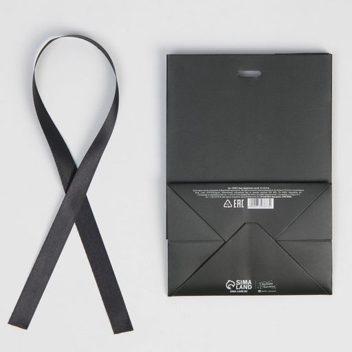 Пакет подарочный с лентой, упаковка, «Чёрный», 13 х 19 х 9 см