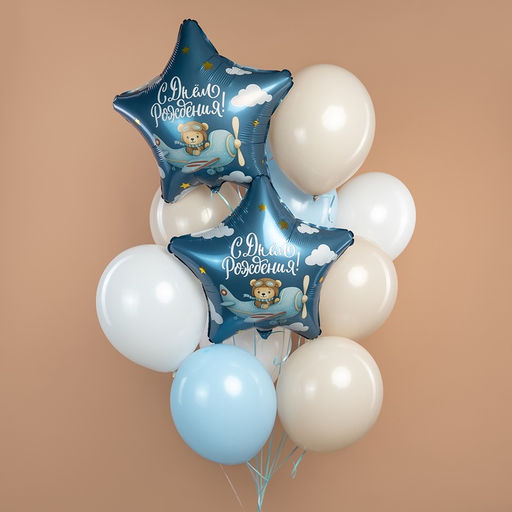 Воздушные шары фольгированные 19" «С днем рождения, пилот», 5 шт.