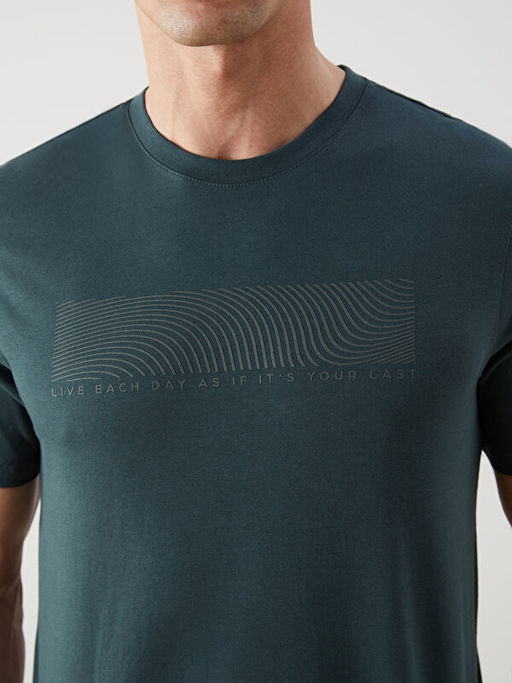 Bisiklet Yaka Bask?l? Penye Erkek Ti??rt