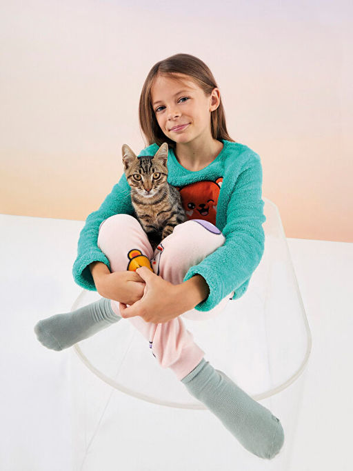 Bisiklet Yaka Nak??l? Uzun Kollu Polar K?z ?ocuk Pijama Tak?m? - Waikiki фото 3