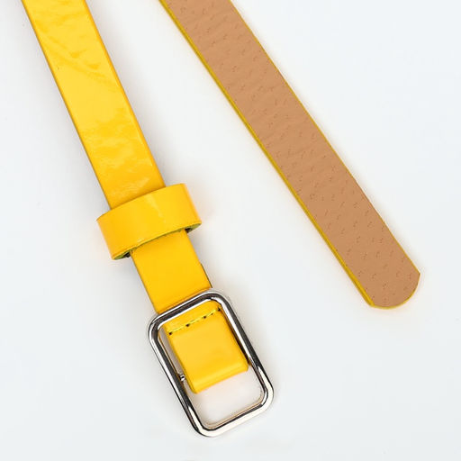 Ремень женский тонкий, 110×1.3 см, прямоугольная пряжка металл, серебристая, жёлтый