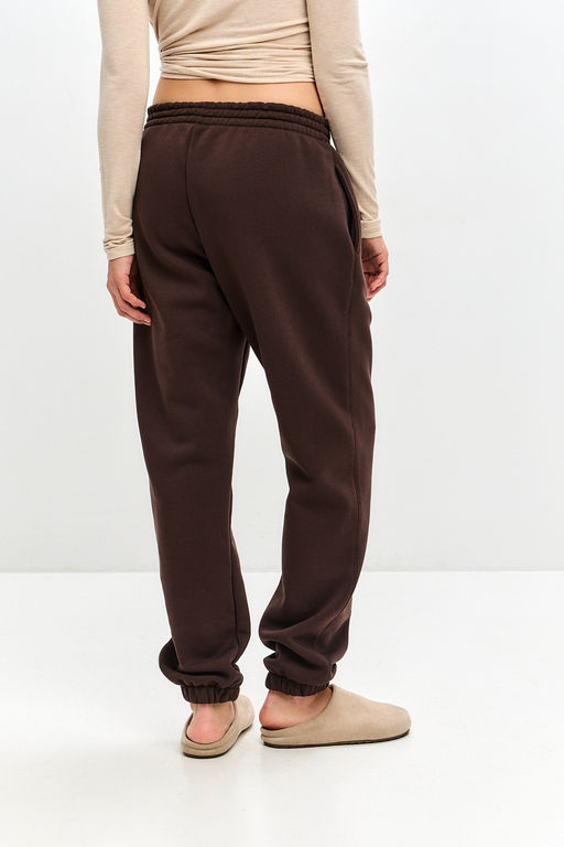 Брюки женские из футера трехнитка с начесом Сова шоколад макси