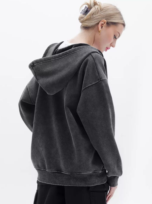 K12079 Толстовка на молнии с капюшоном OVER SIZE (утеплитель евро мех) ГРАФИТ