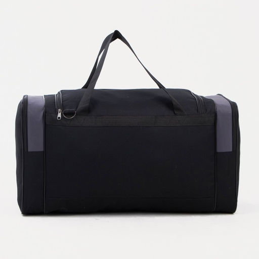 Сумка дорожная на молнии, 3 наружных кармана, длинный ремень, чёрная, серая