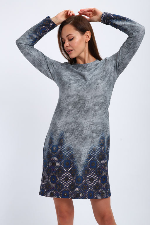 Ночная сорочка из интерлока длинный рукав купон Соня серо-голубой