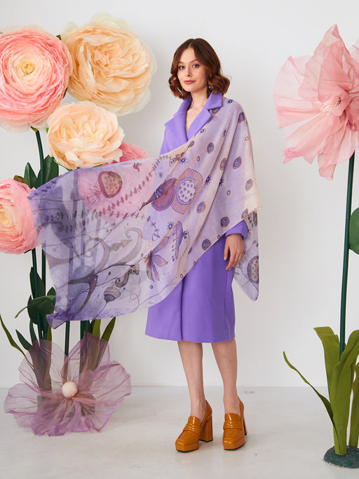 Большой, мягкий, тонкий и очень нежный двусторонний палантин с рисунком в стиле арт-деко - Tantino фото 2