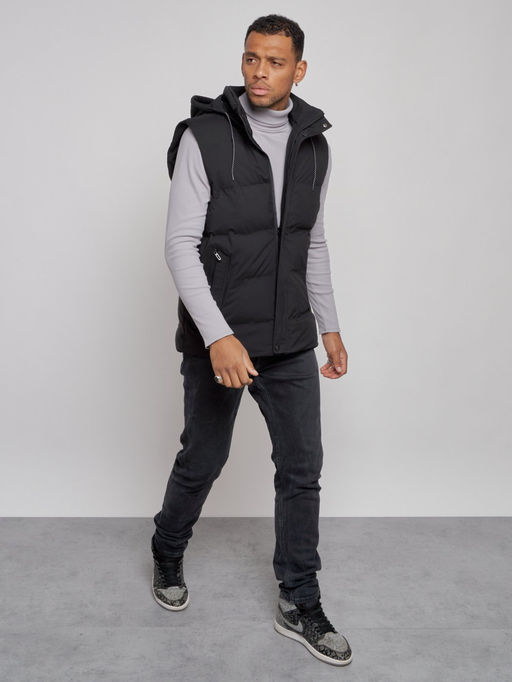 Жилетка мужская утепленная с капюшоном великан черного цвета 8618Ch - YUNDA фото 10