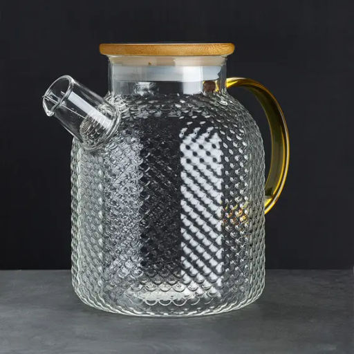 Чайник, стекло 1600 мл, желтая ручка, крышка бамбук - Fujian Province Guang Fu Tea фото 3