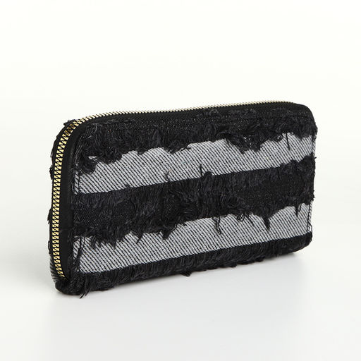 Кошелёк женский на молнии, 20×2×10 см, джинсовый, в полоску, чёрный