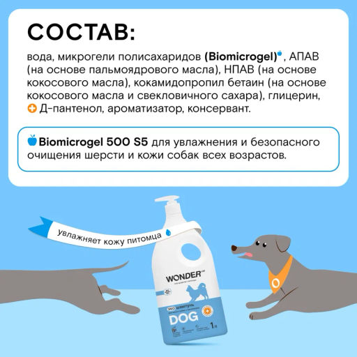 ЭкоШампунь для мытья собак с пантенолом WONDER lab, 1000мл  фото 5