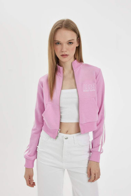 Толстовка на молнии с крутым приталенным принтом - Defacto фото 4