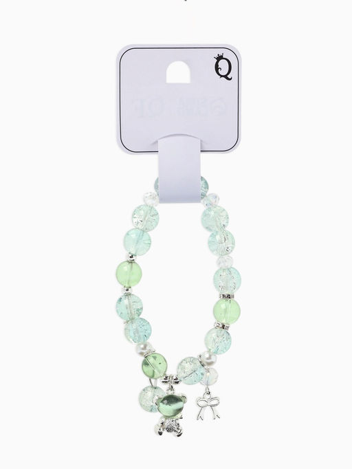 Браслет с подвесками "Сахарный" мишка, шар №10/8, цвет зелёно-голубой в серебре