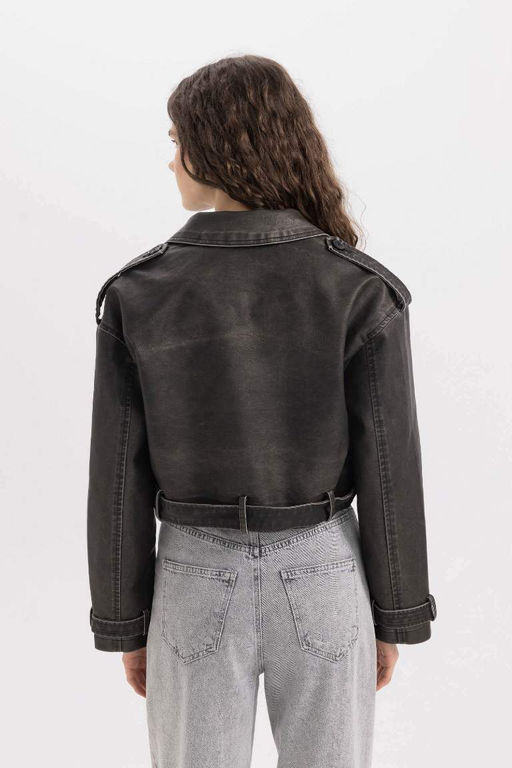 Куртка из искусственной кожи из тафты стандартного кроя - Defacto фото 5