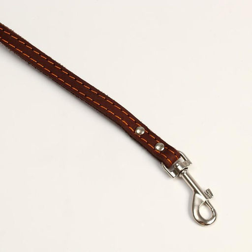 Поводок кожаный однослойный, простроченный, 1.47 м х 1.2 см, коричневый - Пижон фото 2