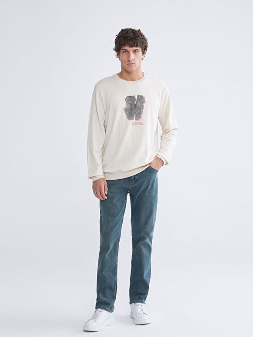 Bisiklet Yaka Bask?l? Erkek Sweatshirt