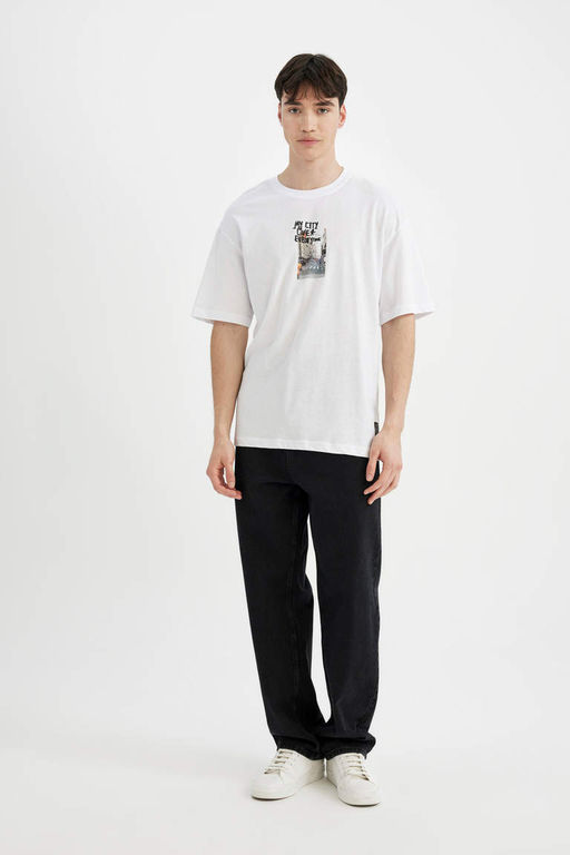 Футболка Comfort Fit с круглым вырезом и короткими рукавами с принтом на спине - Defacto фото 2