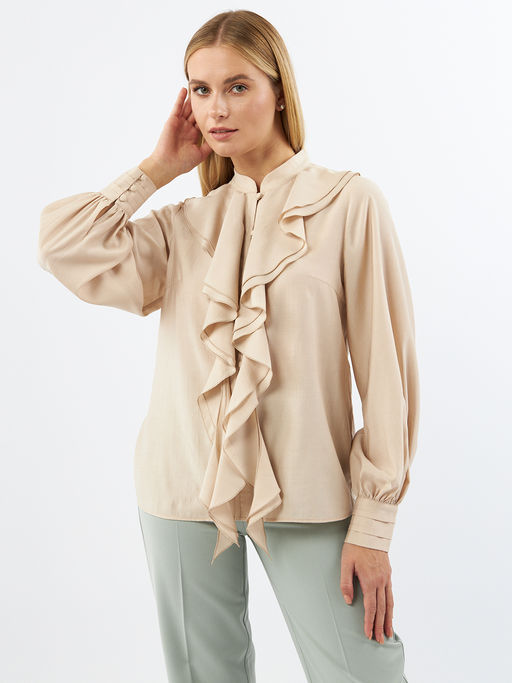 Блузкас отлетными рюшами OD-914-1 бежевый - Tantino фото 10