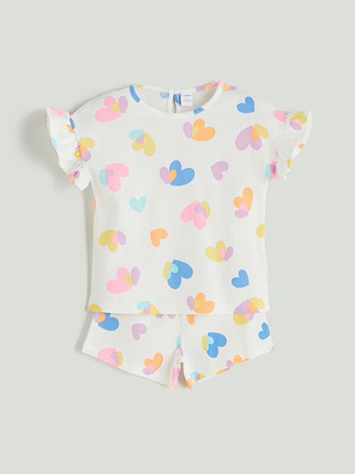 Kalp Bask?l? K?z ?ocuk Bluz ve ?ort 2li