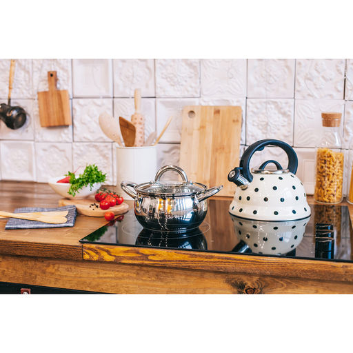 Чайник со свистком из нержавеющей стали Доляна «Горошек», 2.8 л, цвет айвори