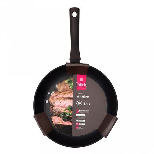 Сковорода с антипригарным покрытием д28см Аспайр, h5,3см, s3мм, дно д22,5см, s3,3мм, кованый алюминий, бакелитовая ручка с покрытием soft-touch, темно-фиолетовый, TalleR (Китай) Подходит для всех видов плит, включая индукционную. - Домашняя мода фото 4