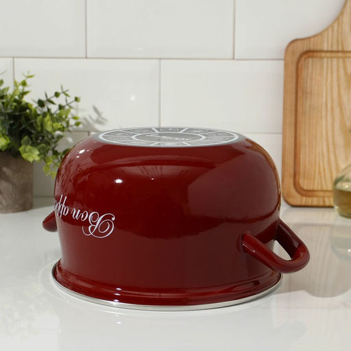 Кастрюля эмалированная «Бордо», 4 л, d=20 см, стеклянная крышка, индукция, цвет бордовый