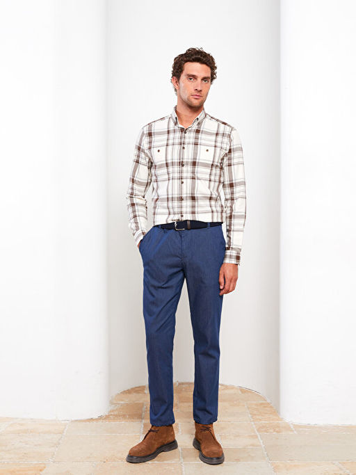 Regular Fit Uzun Kollu Ekose Gabardin Erkek G?mlek