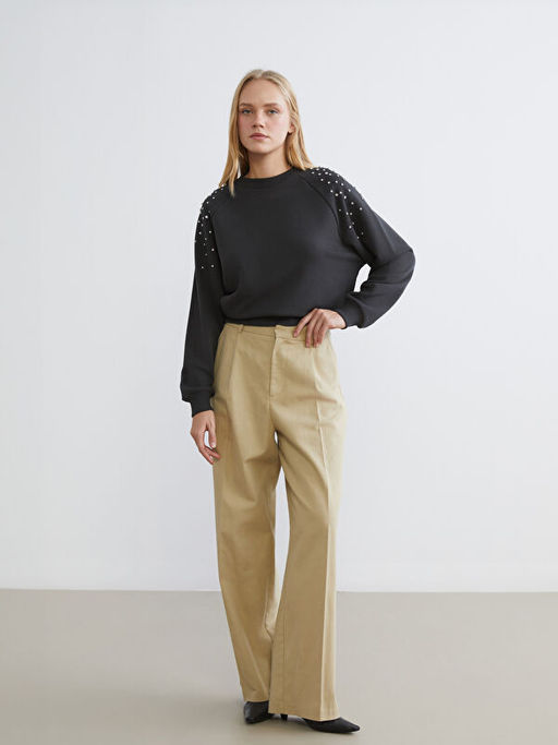 Bisiklet Yaka Ta?l? Oversize Kad?n Sweatshirt