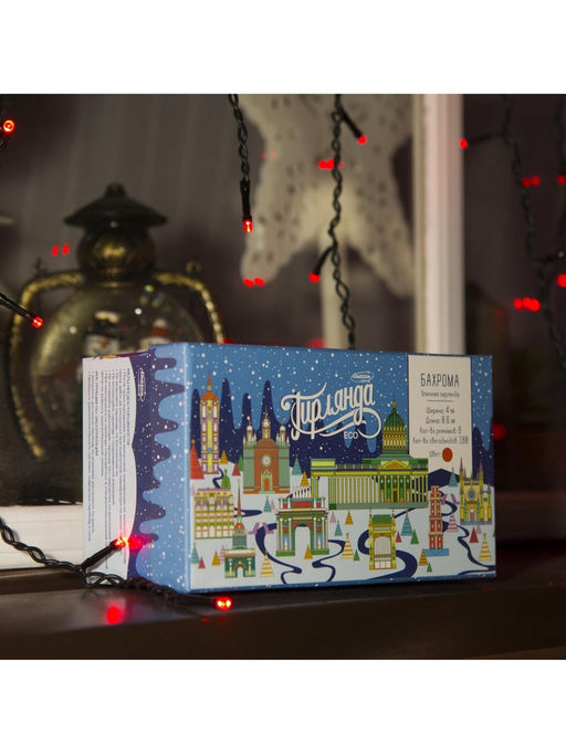 Гирлянда Бахрома 4?0.6 м, IP44, тёмная нить, 180 LED, свечение красное, 8 режимов, 220 В - Luazon lighting фото 5