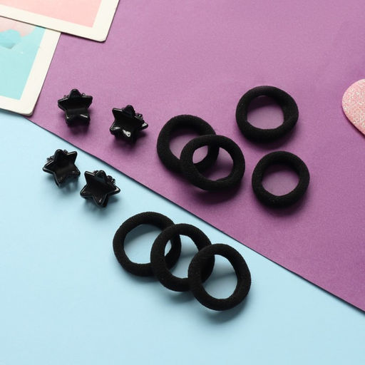 Цена за 6 шт. Набор для волос «Затейница», 12 резинок 2 см, 4 крабика, звёздочки, чёрный