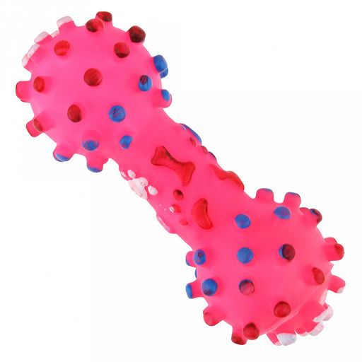 Игрушка для собаки "Гантеля" 11,5х4х4см, с пищалкой, ПВХ, фактурная, цвета микс (ярко-розовый, зеленый, желтый), "Пэт тойс (Pet toys)" (Китай)