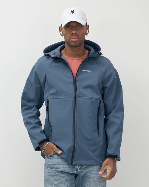 Ветровка спортивная мужская с капюшоном softshell синего цвета 9563S - Mtforce фото 7