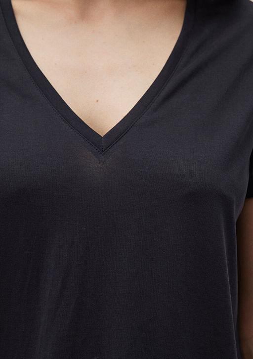 V Yaka Siyah Tisort - Mavi фото 6