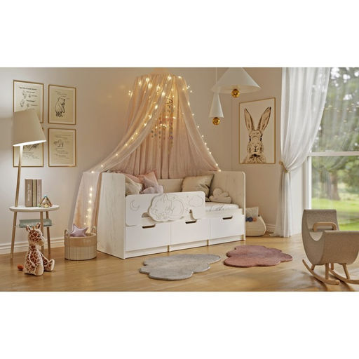 Кровать Юниор-4, с/м 1600х800, 1636х850х800, Шарли розовый/Дуб Крафт Белый - Simaland фото 2