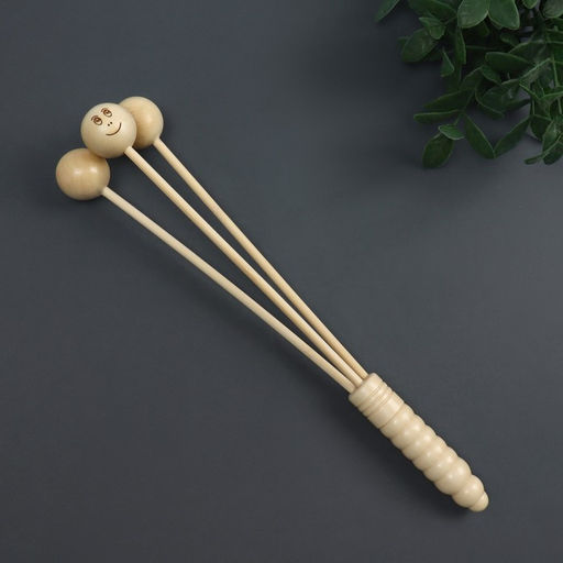 Массажёр антицеллюлитный, 32.5×7 см, 3 шара, деревянный