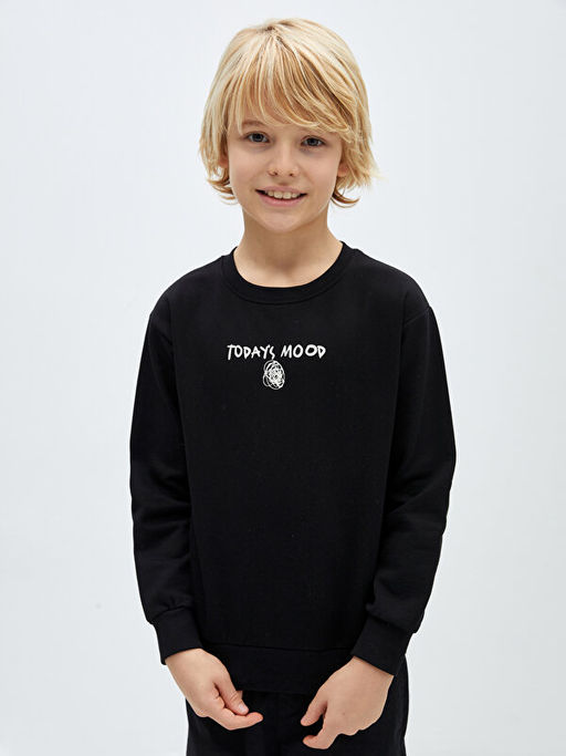 Bisiklet Yaka Bask?l? Uzun Kollu Erkek ?ocuk Sweatshirt - Waikiki фото 2