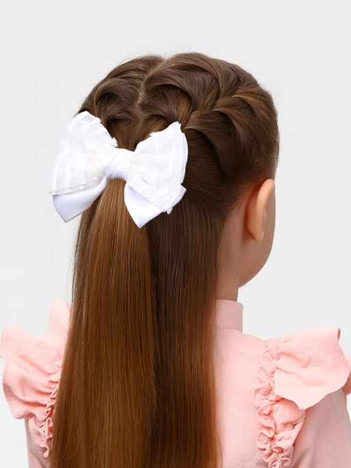 Цена за 6 шт. Бант для волос на резинке «Школьница. Стиль», классика полосы, 12 см, белый