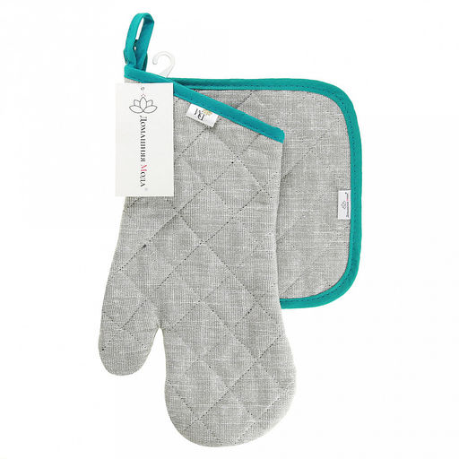 Кухонный комплект "Лен серый": прихватка-варежка 15х30см + прихватка 20х20см, рогожка 171г/м2, хлопок 100%, наполнитель - ватин 280г/м2, на пластмассовом подвесе, "Домашняя мода" (Россия)