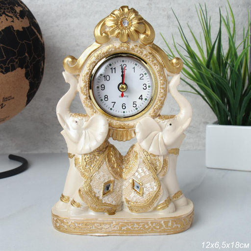 Часы статуэтка Слоны 18 см / 7153W /уп 48/белый
