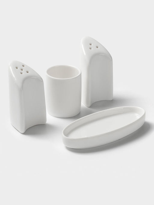 Набор для специй Hanna Knövell, 4 предмета: солонка, перечница, подставка для зубочисток, подставка, фарфор, белый