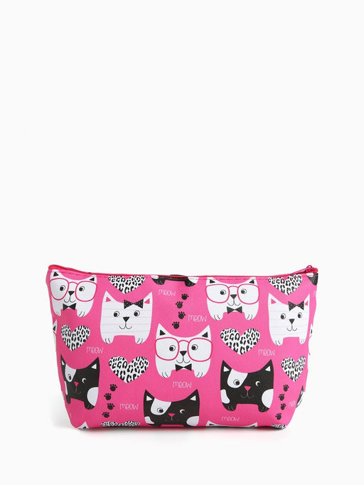 Косметичка на молнии простая, средний размер, с рисунком, малиновая